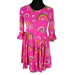 Wildflowers Clothing Girls Size 14 Pink Rainbow‎ 3/4 Bell Sleeves Dress